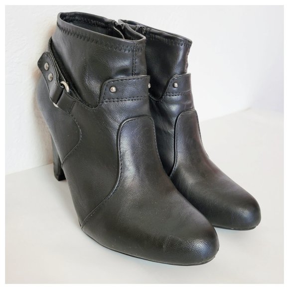 Nickels Ankle Booties Black Vegan Leather High Heel Round Toe Moto Style Boots - Picture 5 of 16